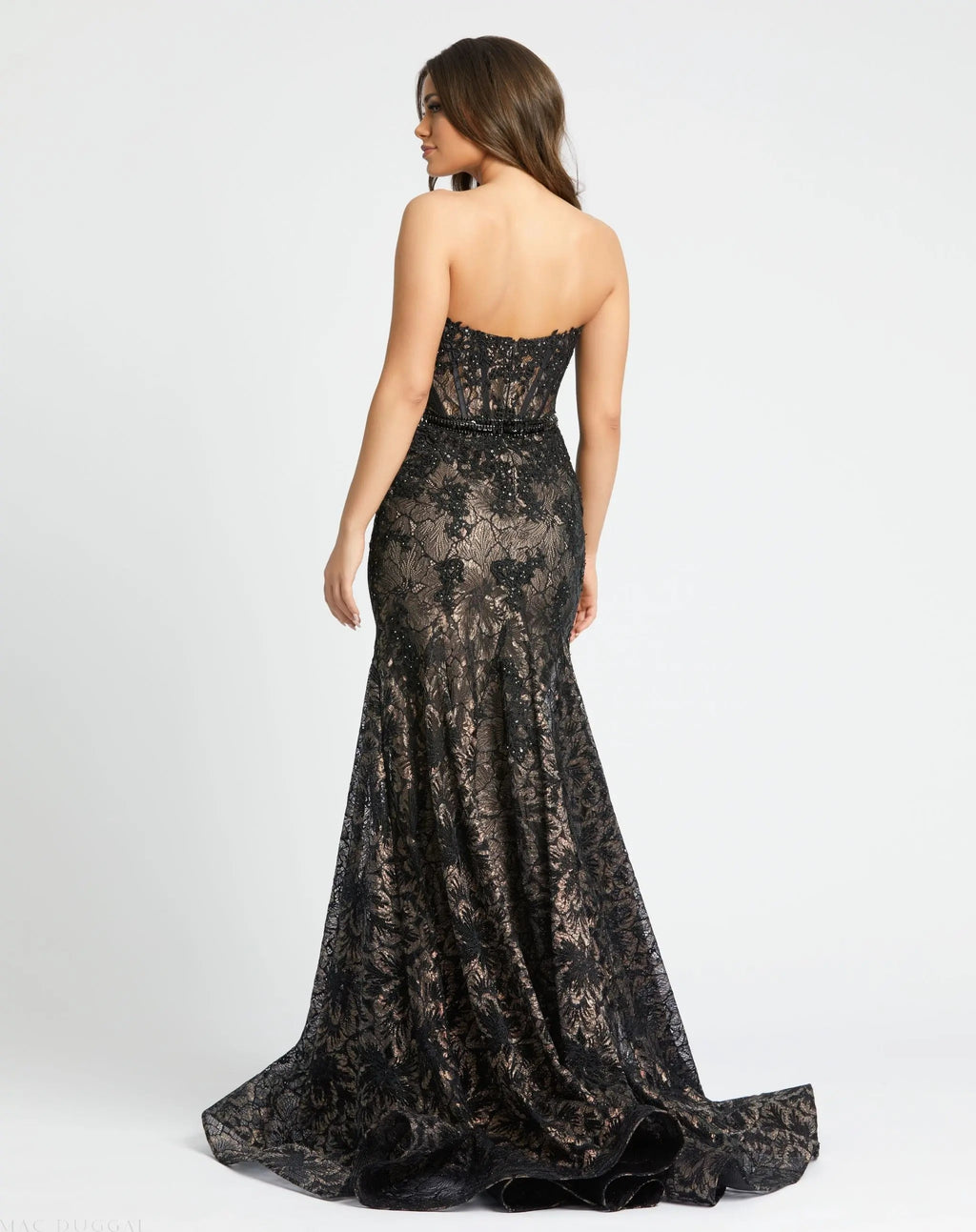 Women's Black Dress Strapless - Black Lace
