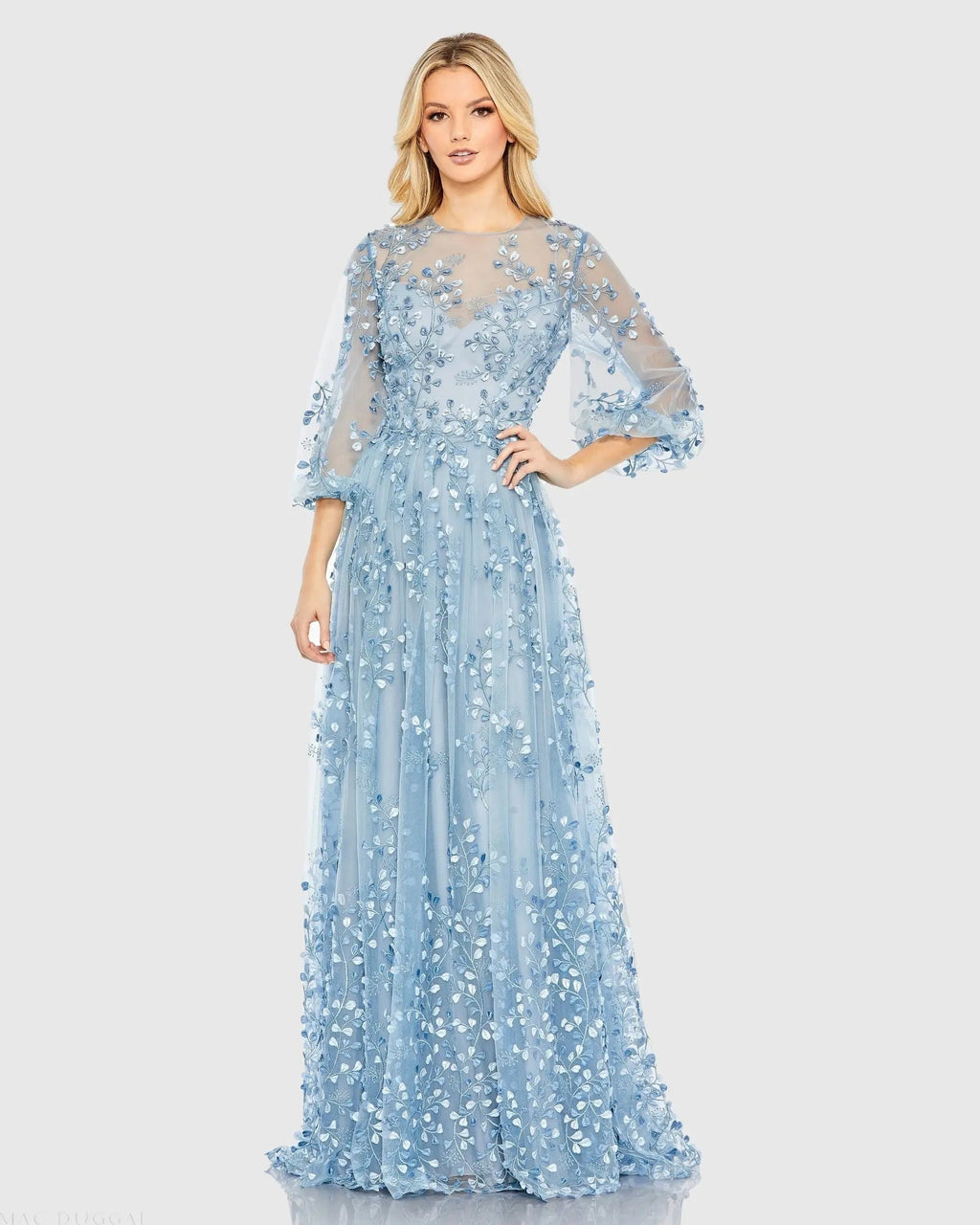 Women's Blue Dress - Blue Floral Mesh