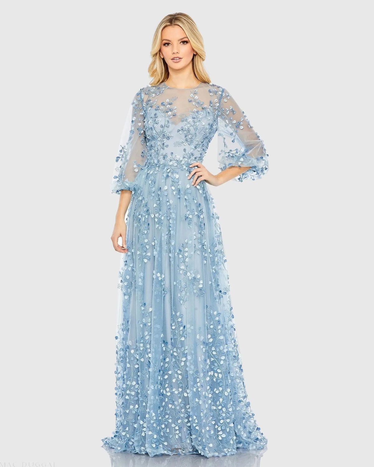 Women's Blue Dress - Blue Floral Mesh