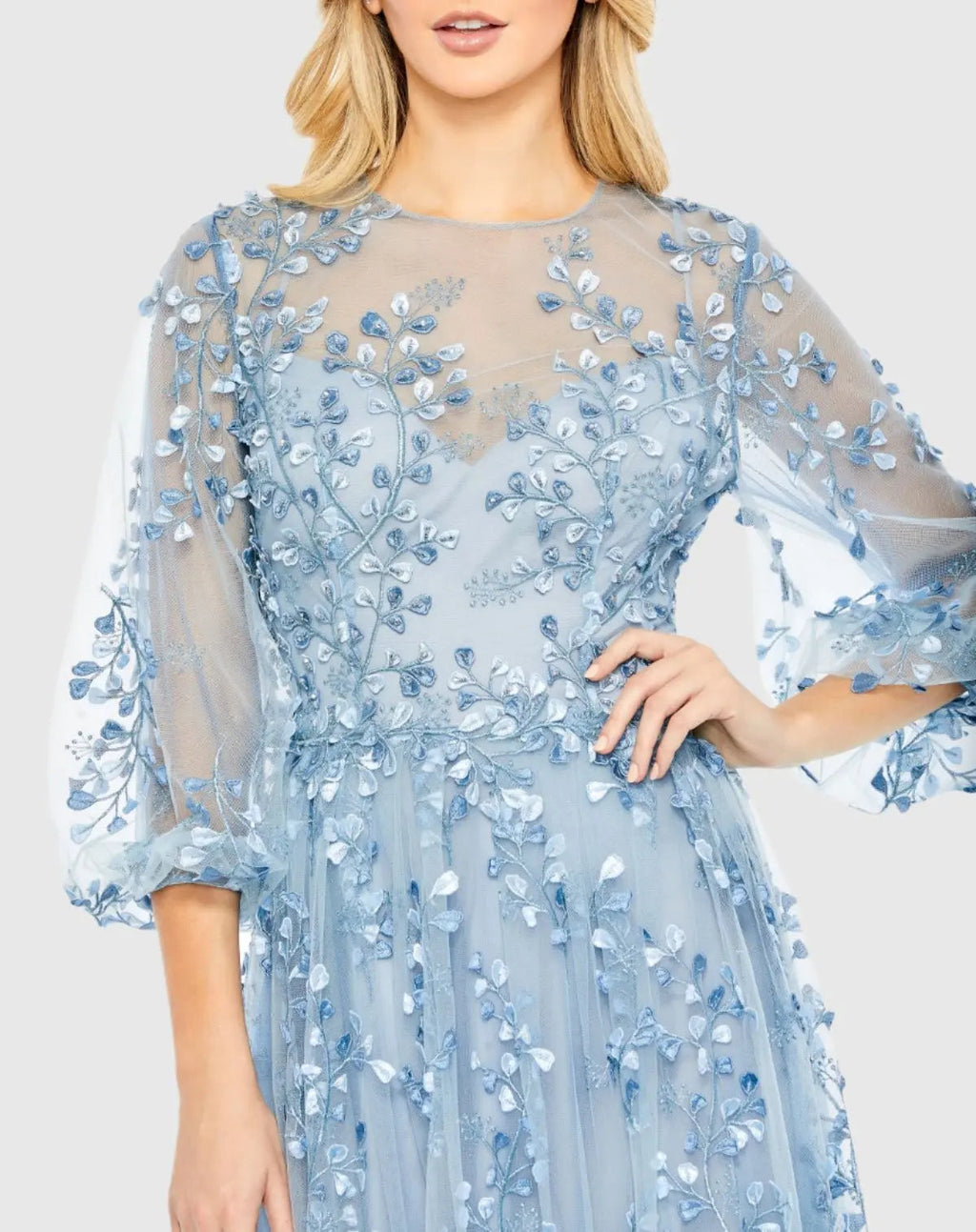Women's Blue Dress - Blue Floral Mesh