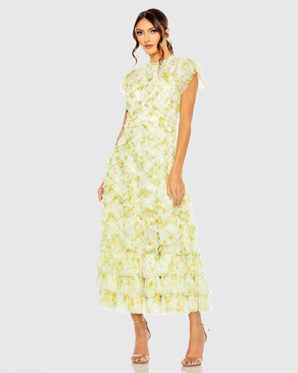 Women's Yellow Dress Floral - Yellow Ruffle Mesh