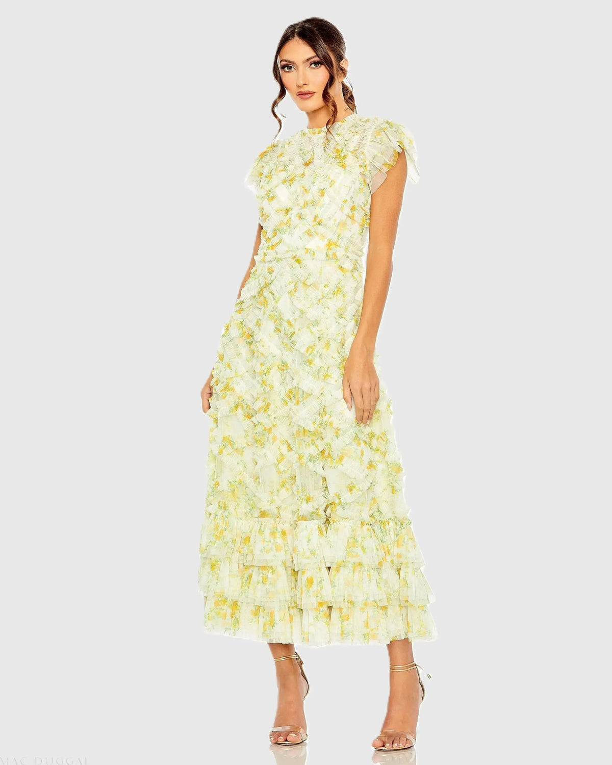 Women's Yellow Dress Floral - Yellow Ruffle Mesh