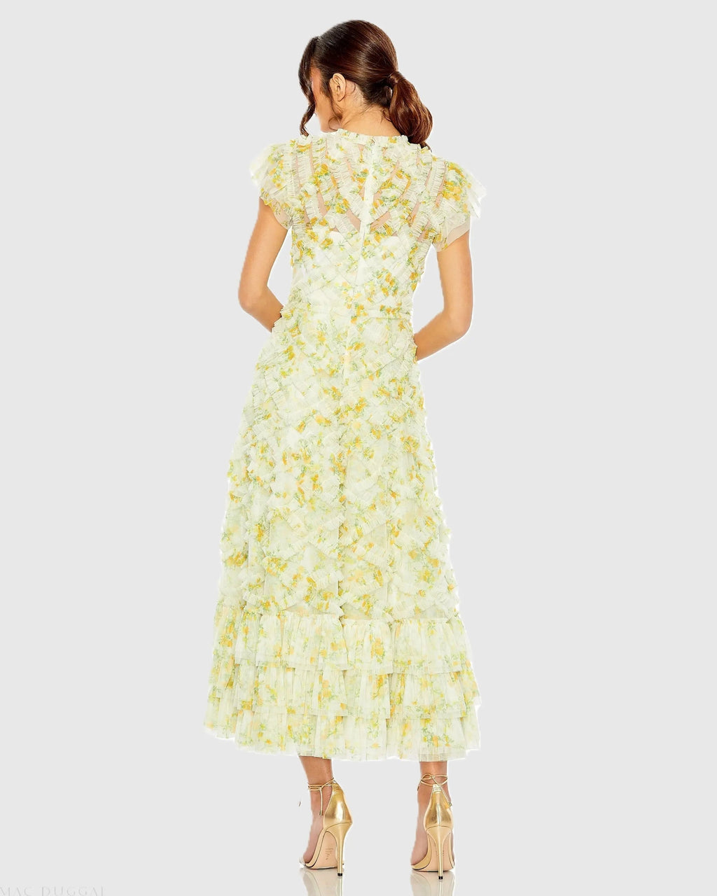 Women's Yellow Dress Floral - Yellow Ruffle Mesh