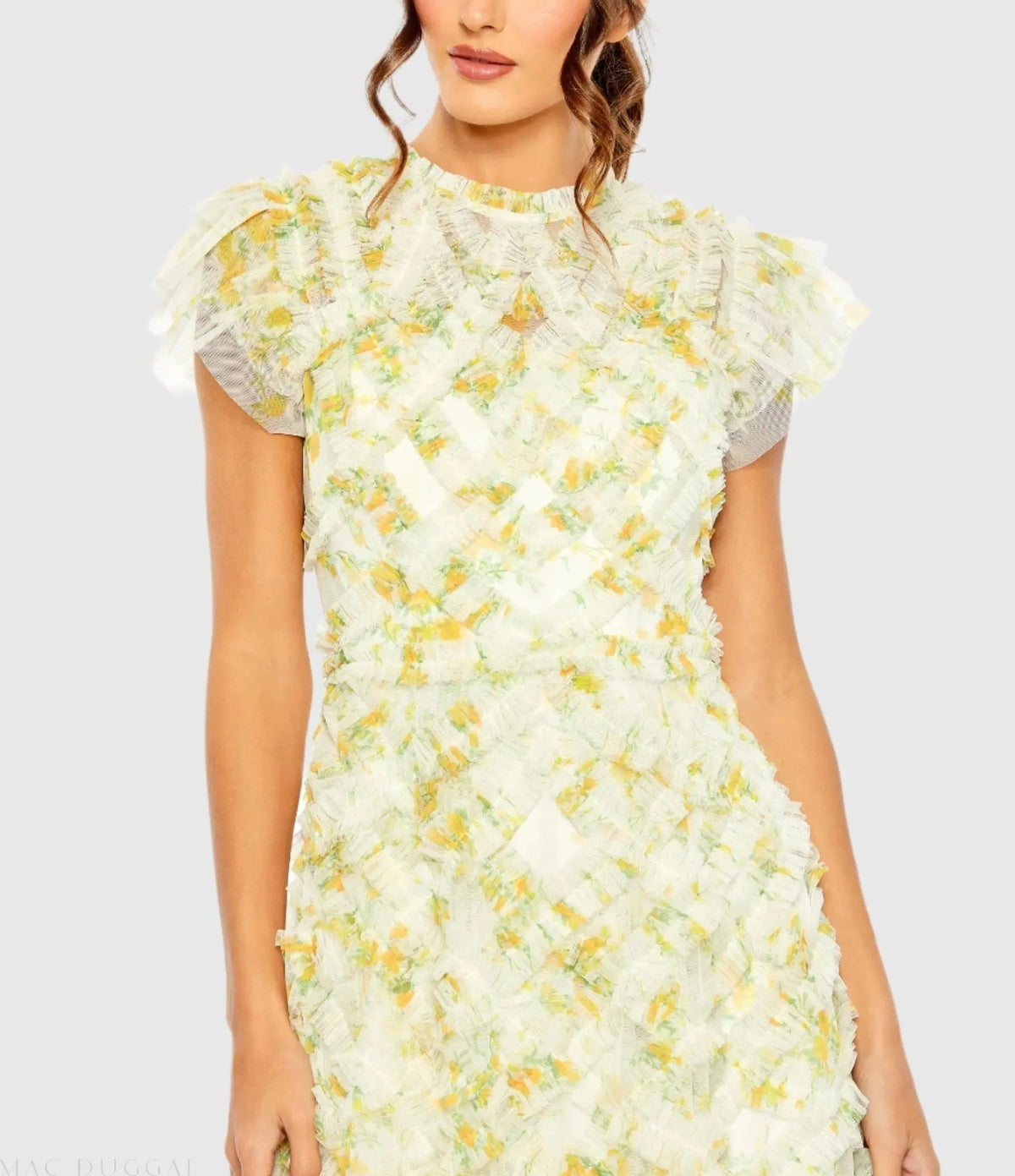 Women's Yellow Dress Floral - Yellow Ruffle Mesh