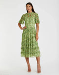 Women's Green Midi Dress Floral - Green Ruffle Mesh