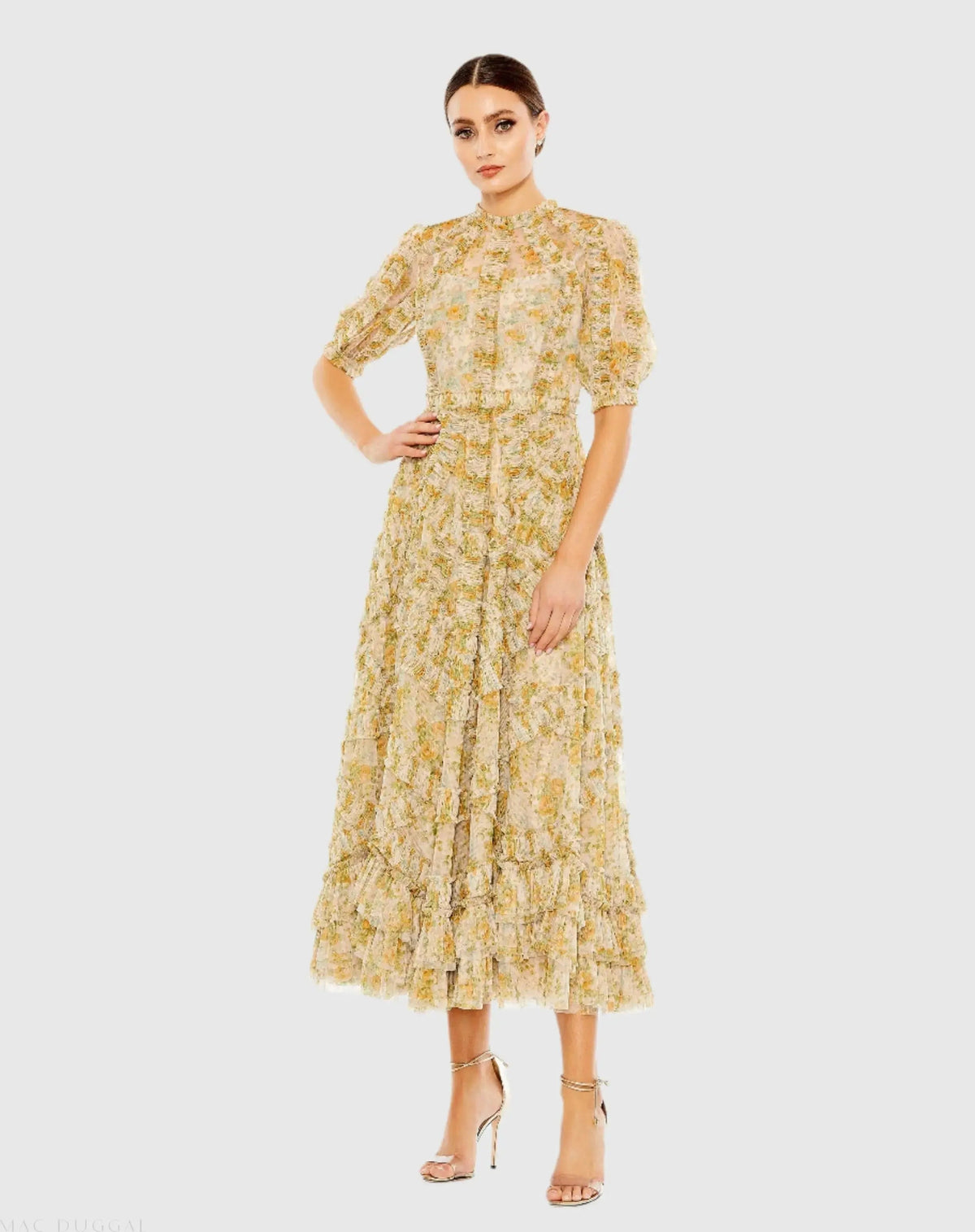 Women's Beige Dress Floral - Yellow Multi