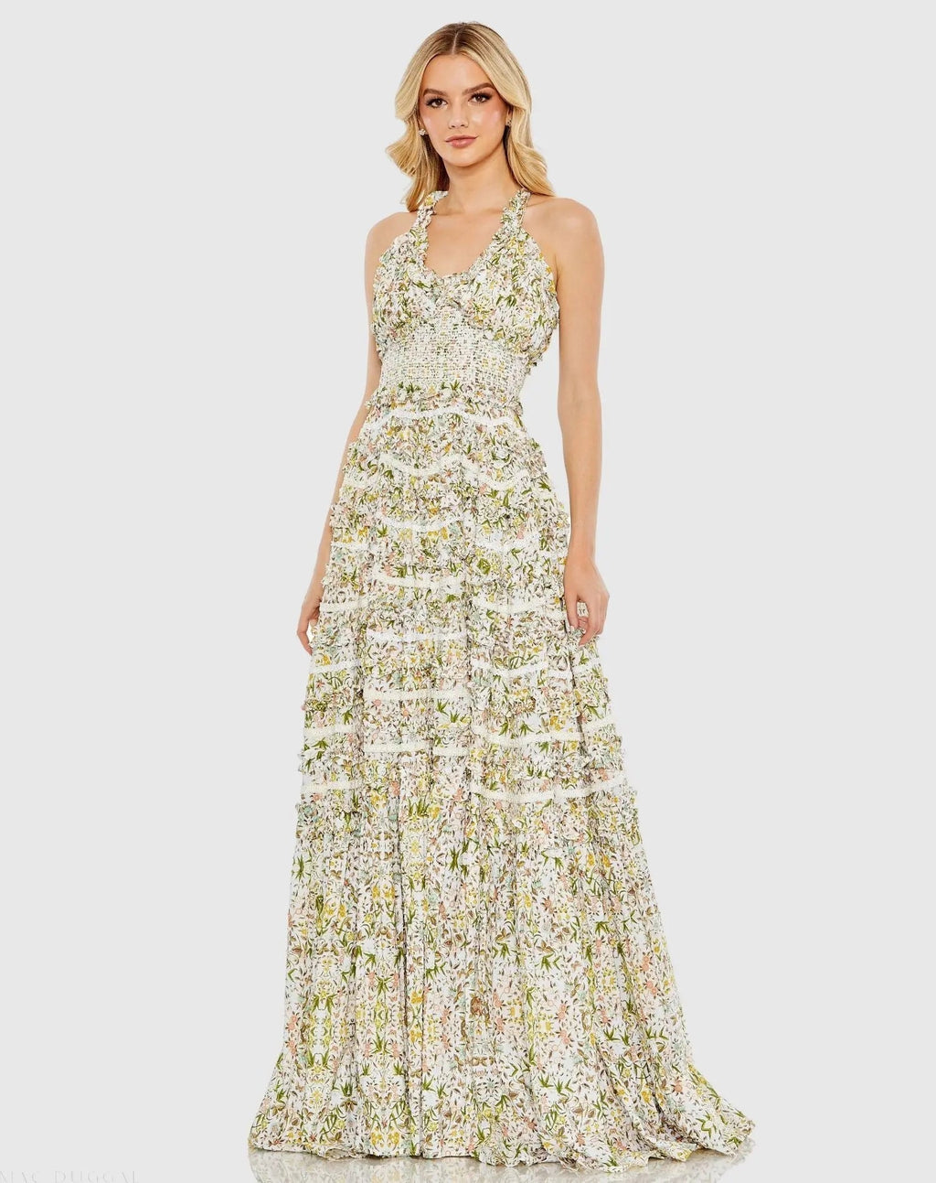 Women's Dress Floral - White Ruffle Halter