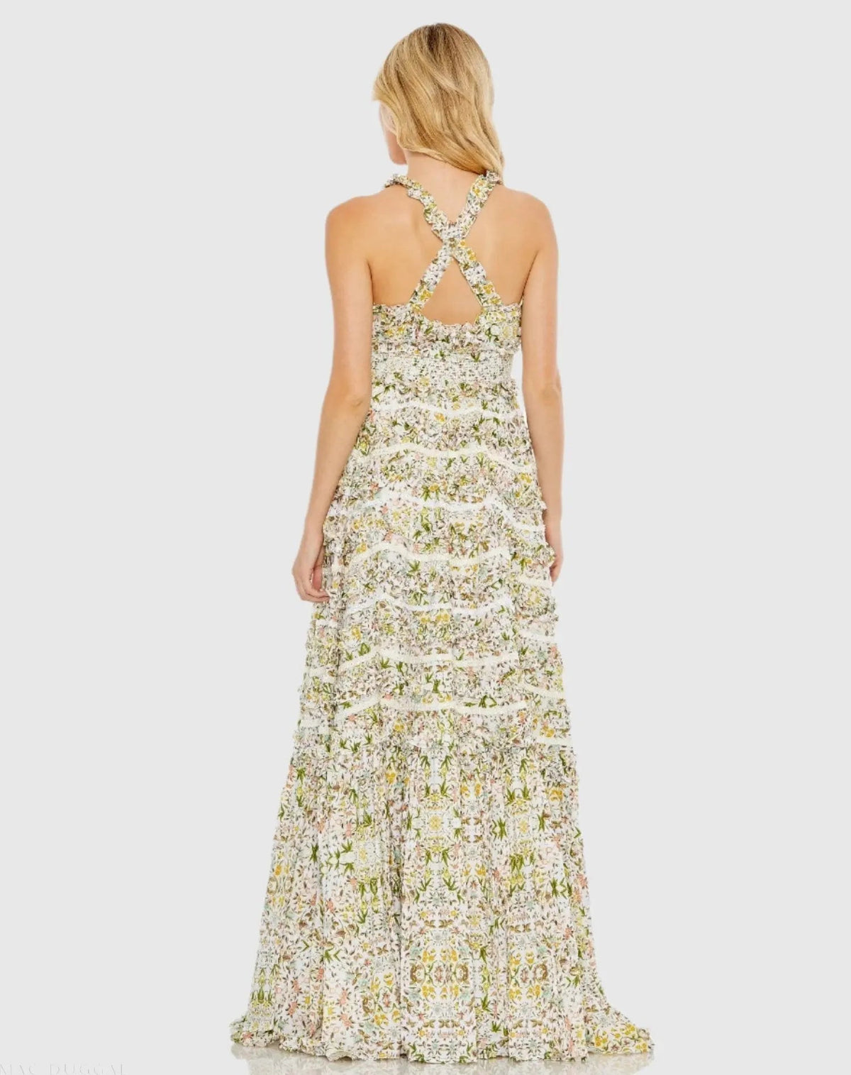 Women's Dress Floral - White Ruffle Halter
