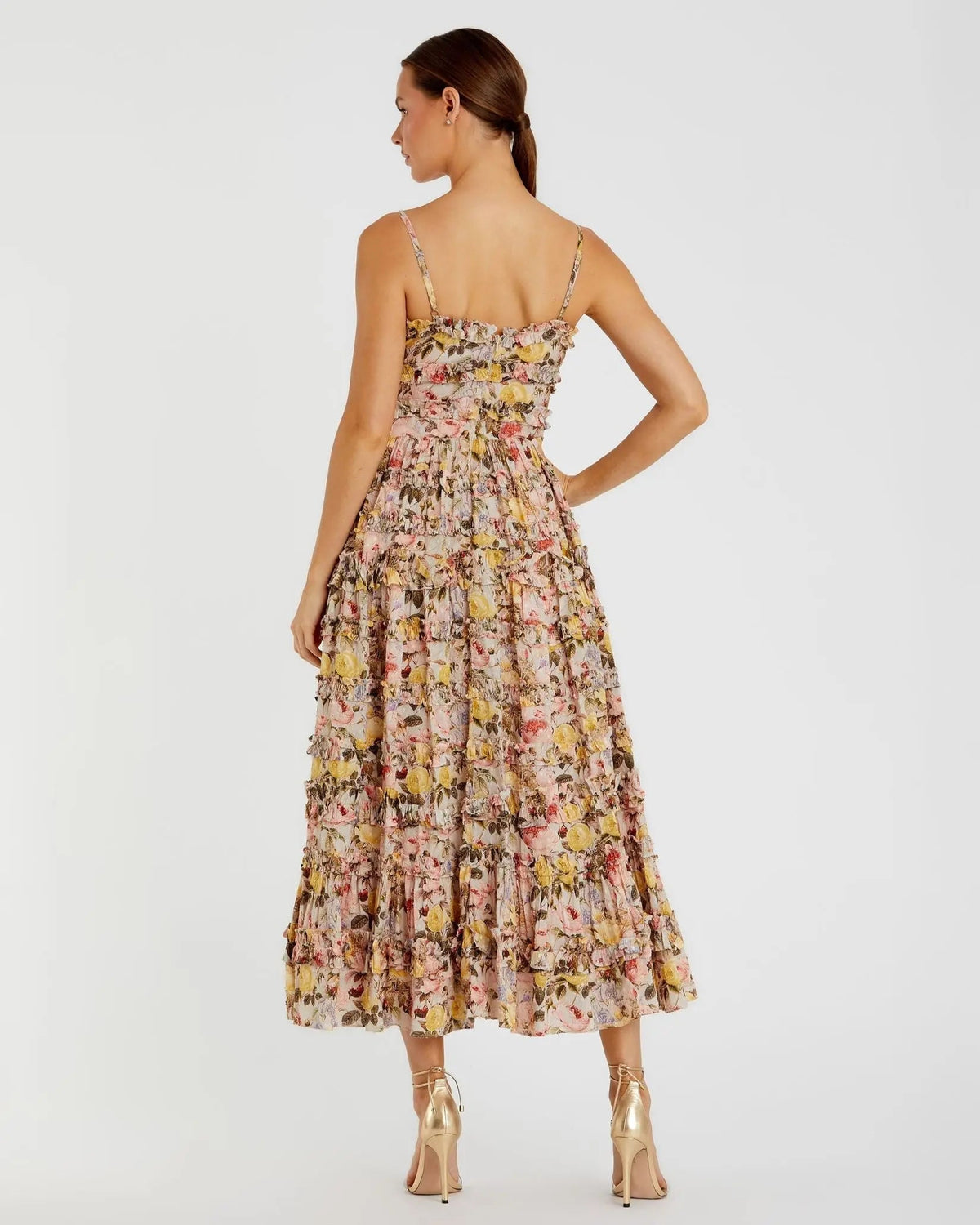 Women's Beige Midi Dress Floral - Beige Ruffle