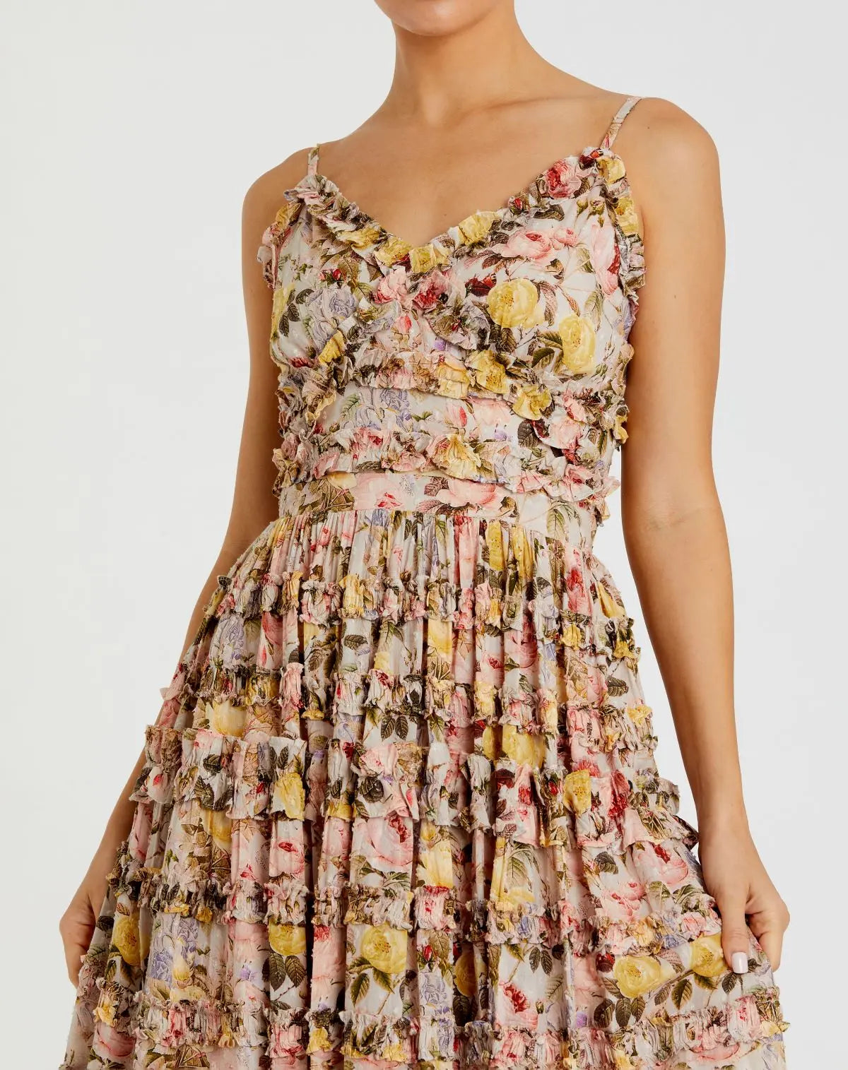 Women's Beige Midi Dress Floral - Beige Ruffle
