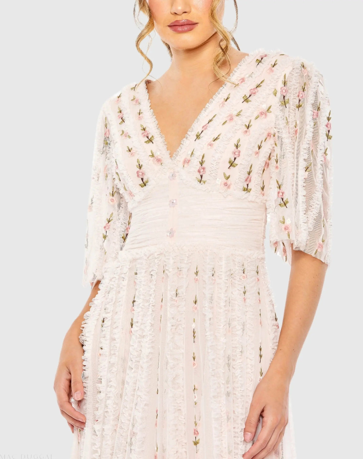 Women's Pink Dress Floral - Pink Ruffle Mesh