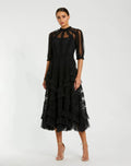 Women's Black Midi Dress - Black Ruffle Mesh