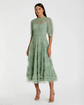 Women's Green Midi Dress - Green Ruffle Mesh