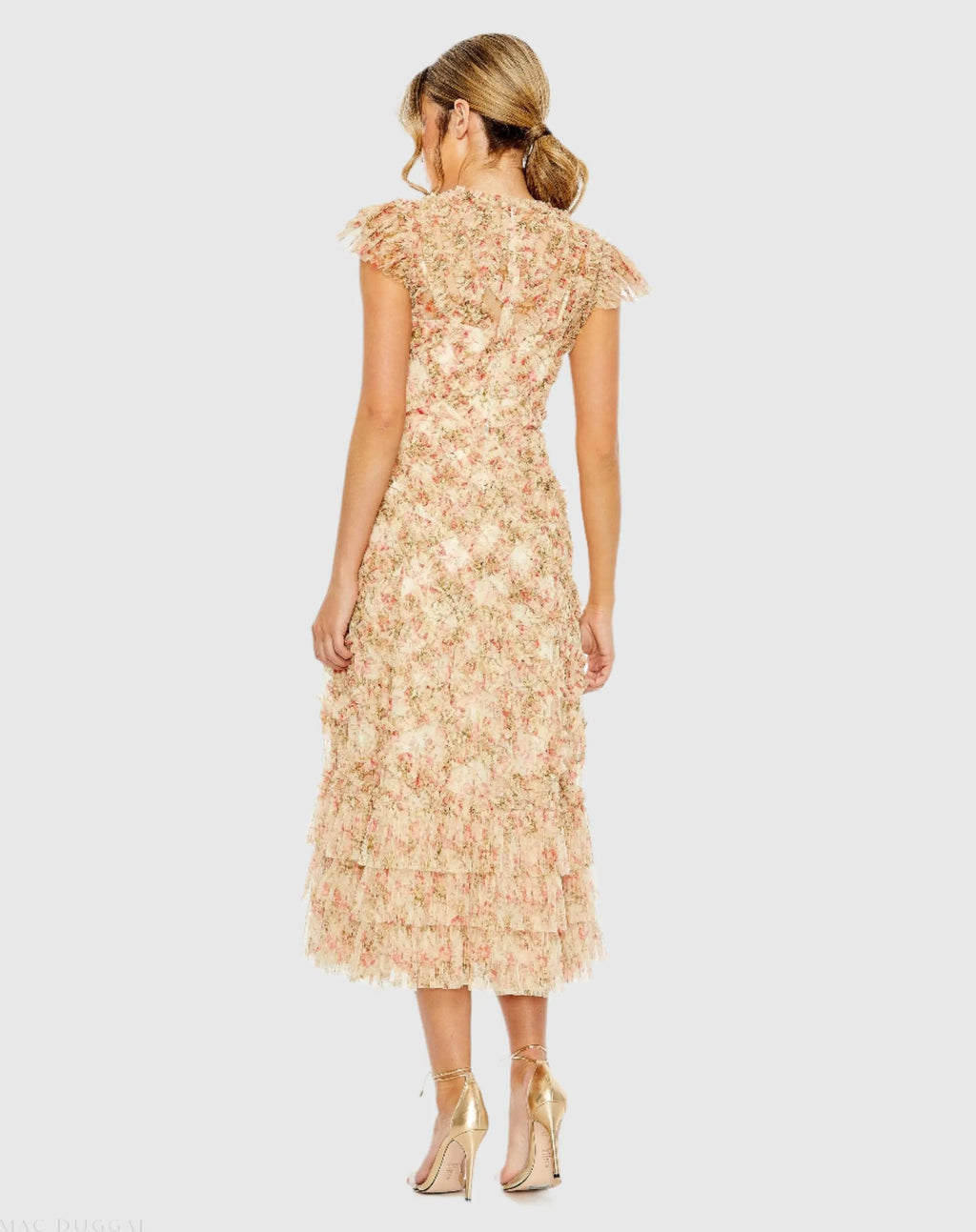 Women's Beige Dress - Beige Floral Ruffle
