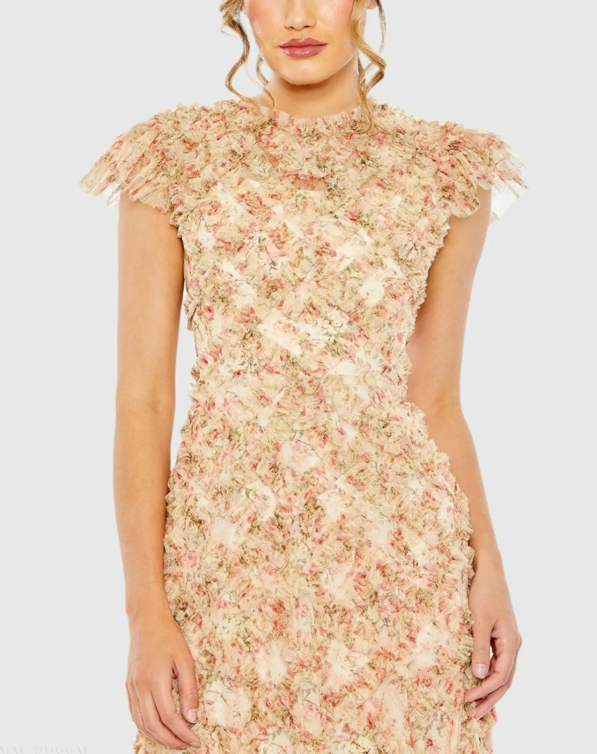 Women's Beige Dress - Beige Floral Ruffle