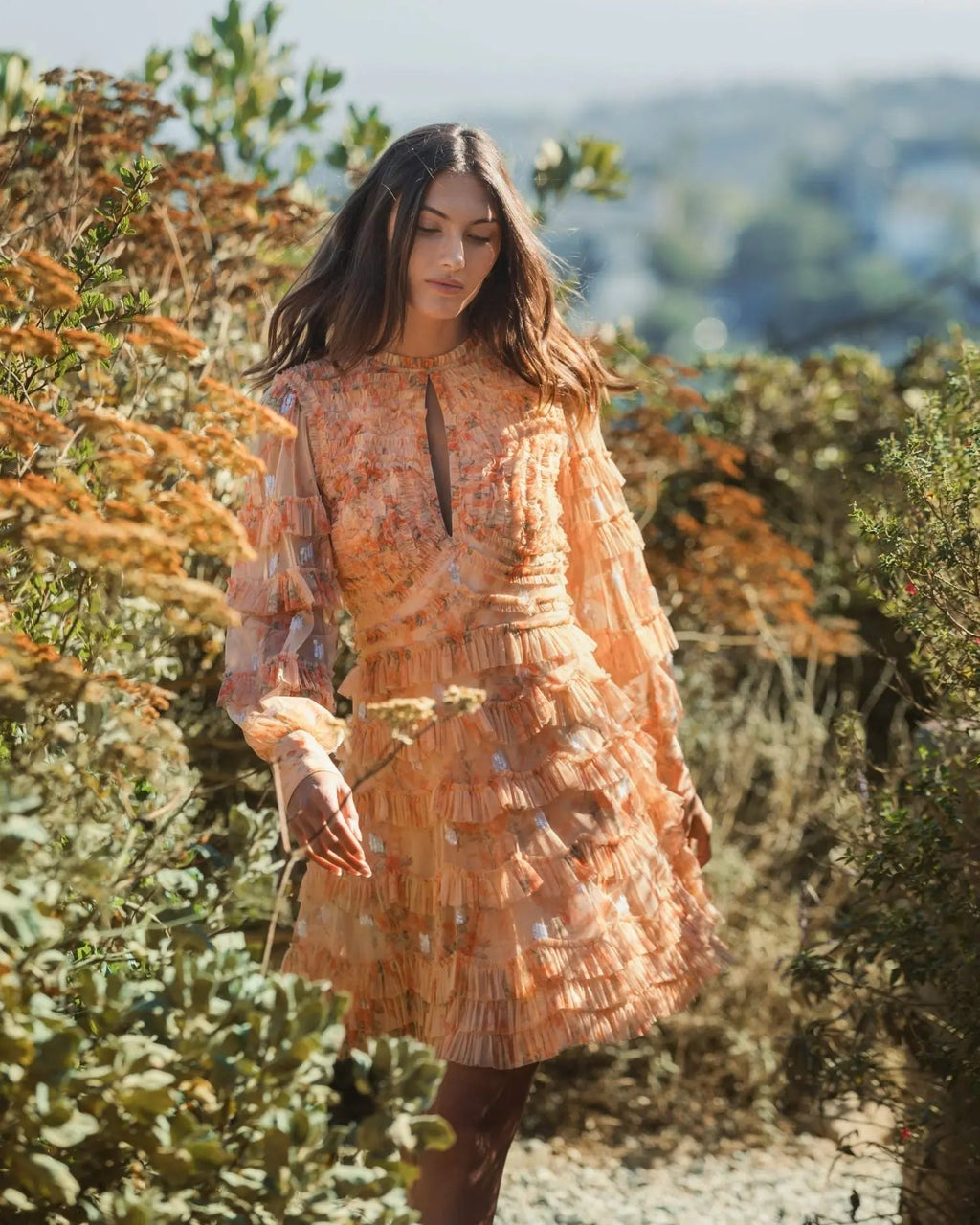 Women's Orange Dress - Orange Ruffle Mesh