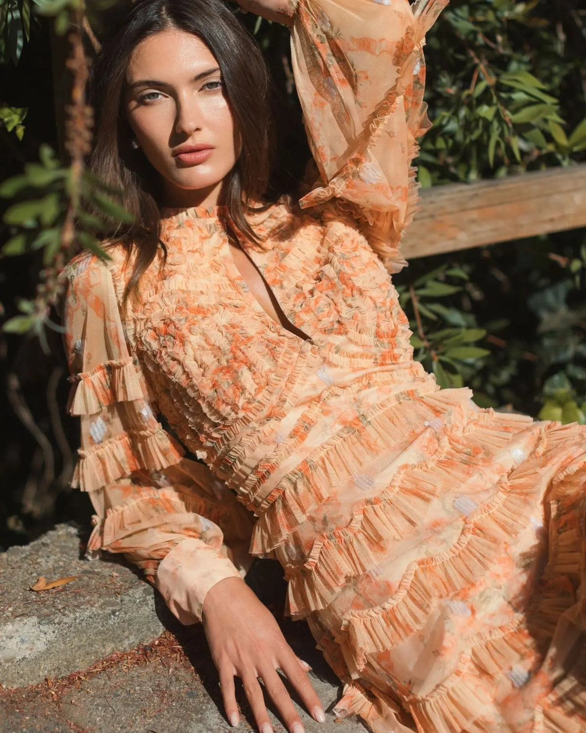 Women's Orange Dress - Orange Ruffle Mesh