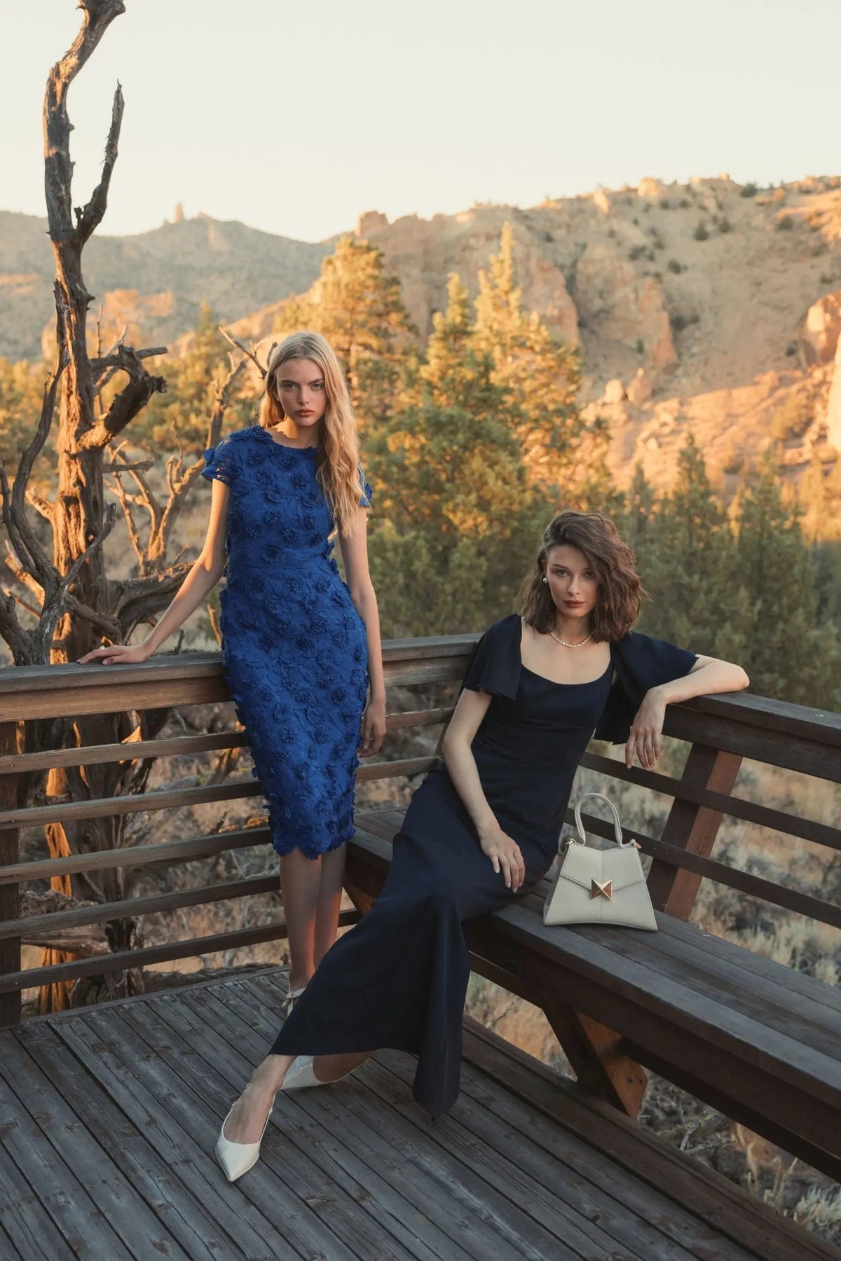 Women's Navy Dress - Black Ruffle