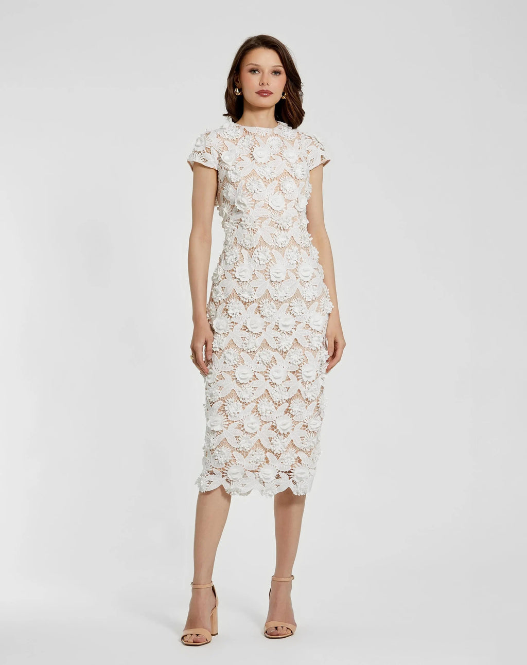Women's White Midi Dress Lace Floral