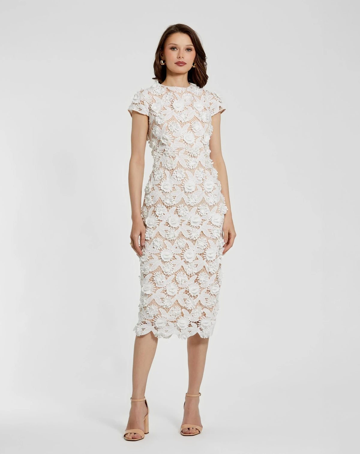 Women's White Midi Dress Lace Floral