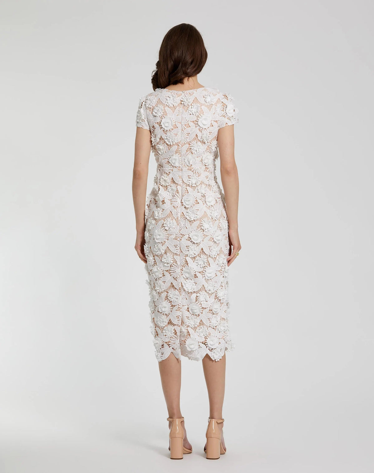 Women's White Midi Dress Lace Floral