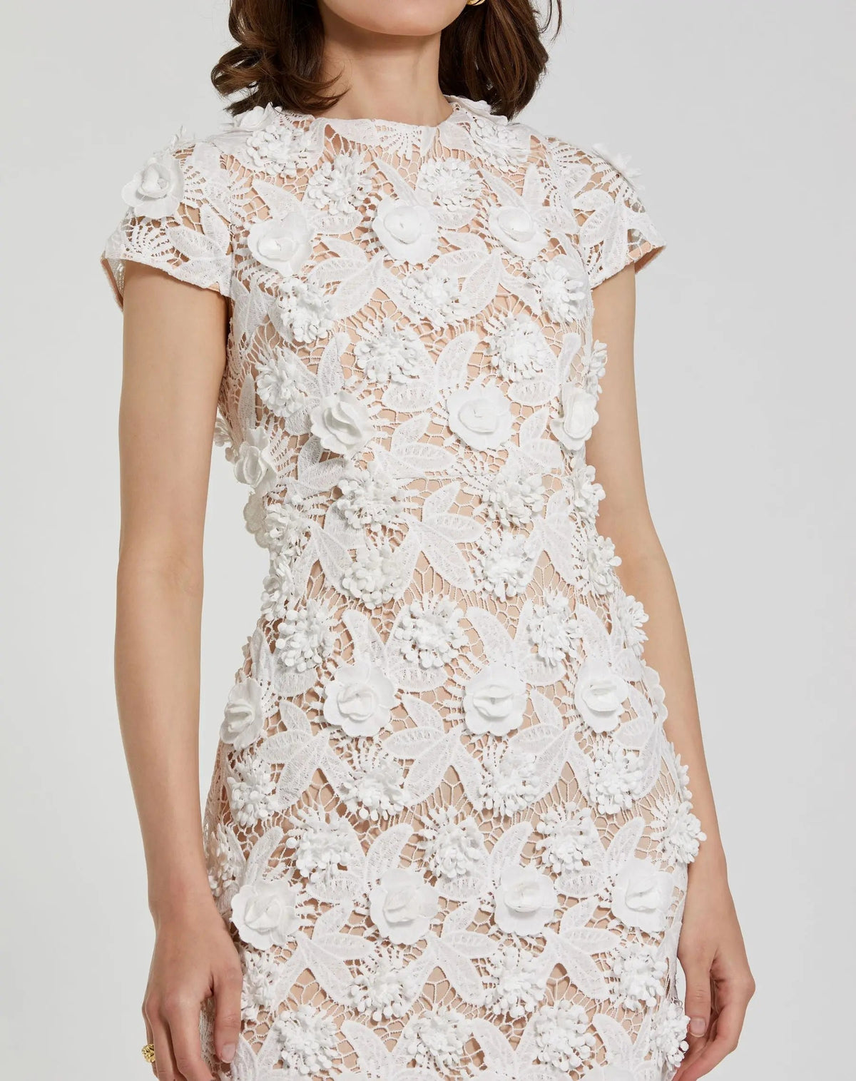 Women's White Midi Dress Lace Floral