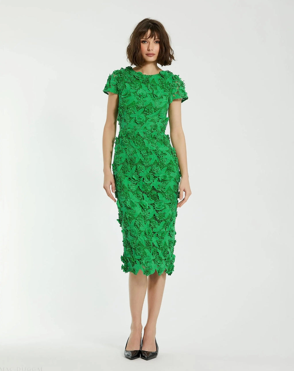 Women's Green Midi Dress Lace Floral