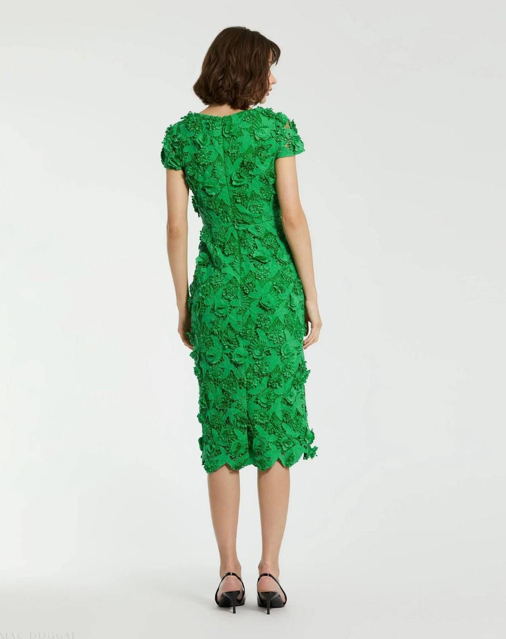 Women's Green Midi Dress Lace Floral