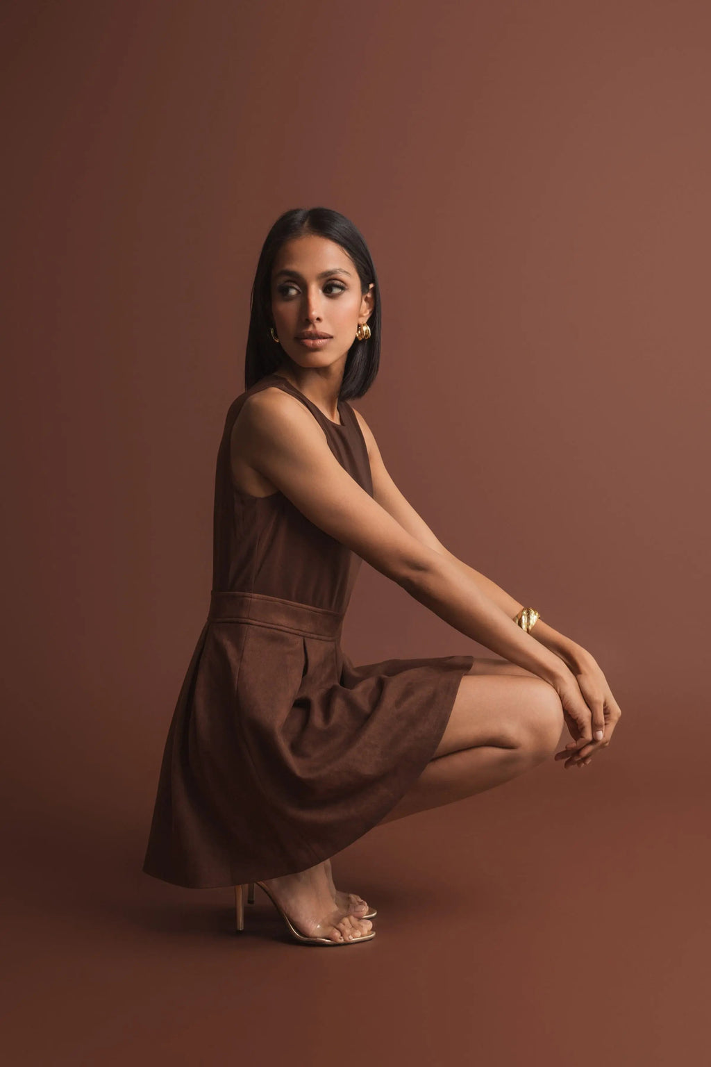 Women's Brown Mini Dress Sleeveless