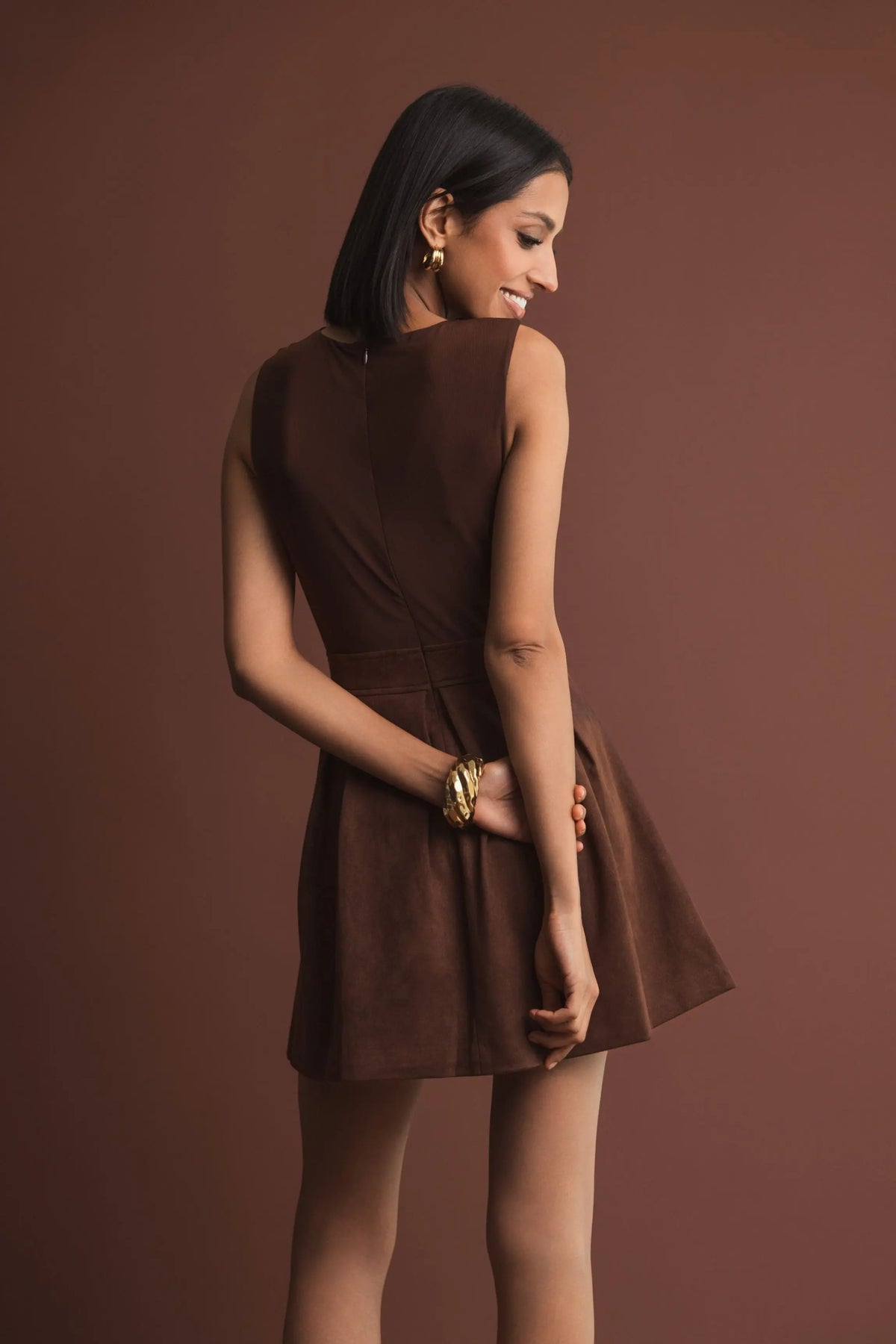 Women's Brown Mini Dress Sleeveless