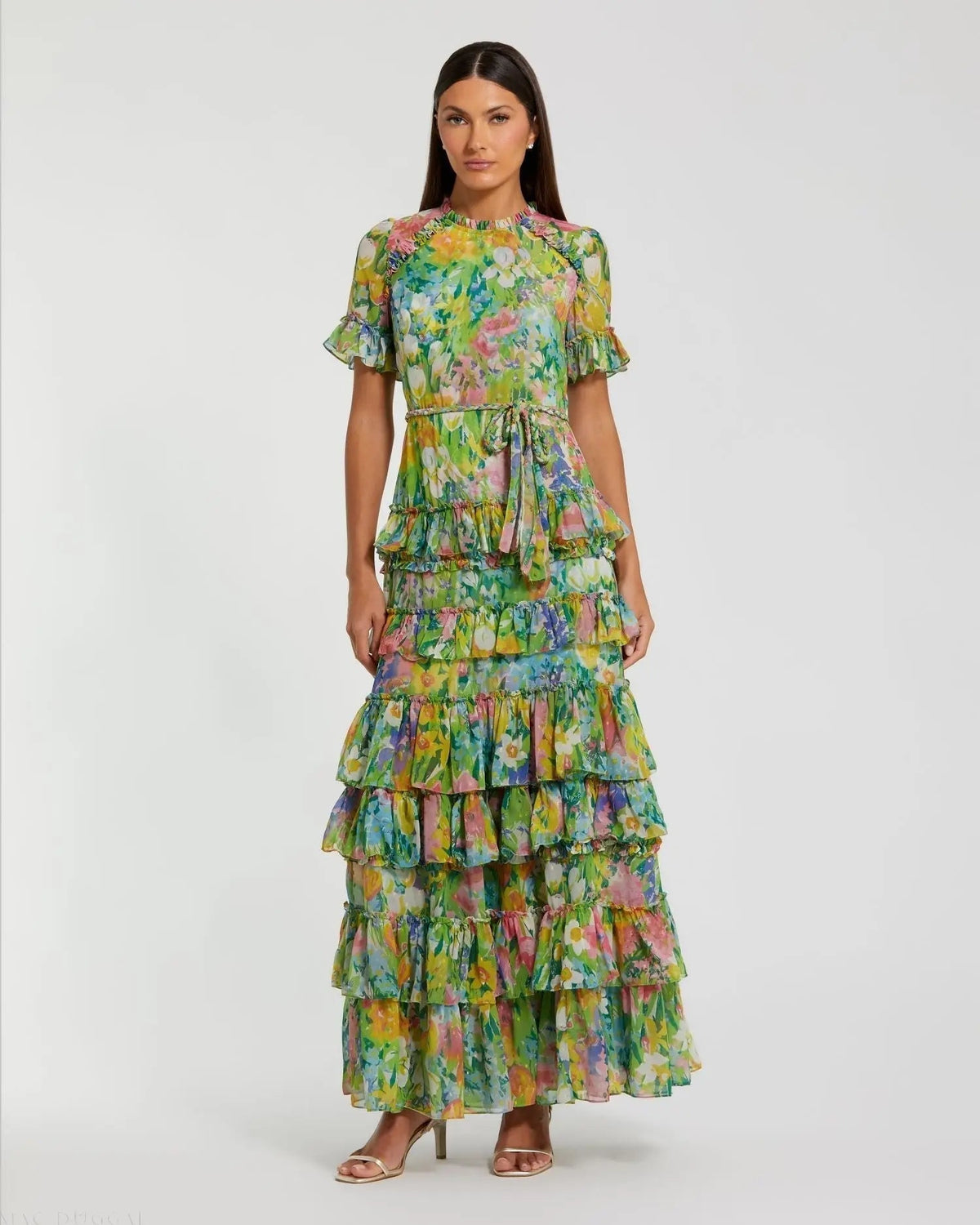 Women's Green Dress Floral - Green Ruffle Chiffon