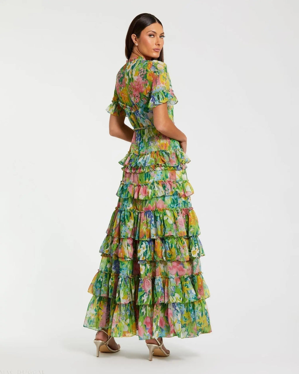 Women's Green Dress Floral - Green Ruffle Chiffon