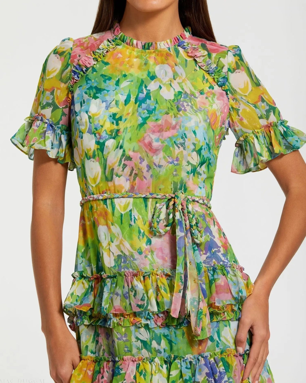 Women's Green Dress Floral - Green Ruffle Chiffon