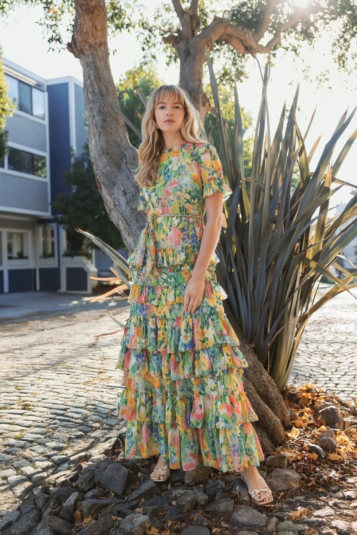 Women's Green Dress Floral - Green Ruffle Chiffon