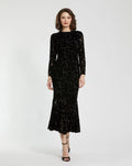 Women's Black Midi Dress Velvet - Black Ruffle