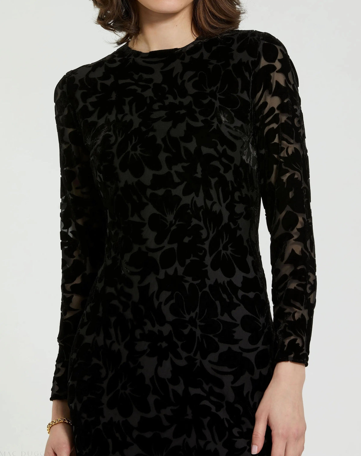 Women's Black Midi Dress Velvet - Black Ruffle