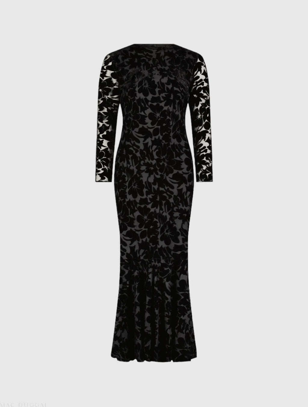 Women's Black Midi Dress Velvet - Black Ruffle