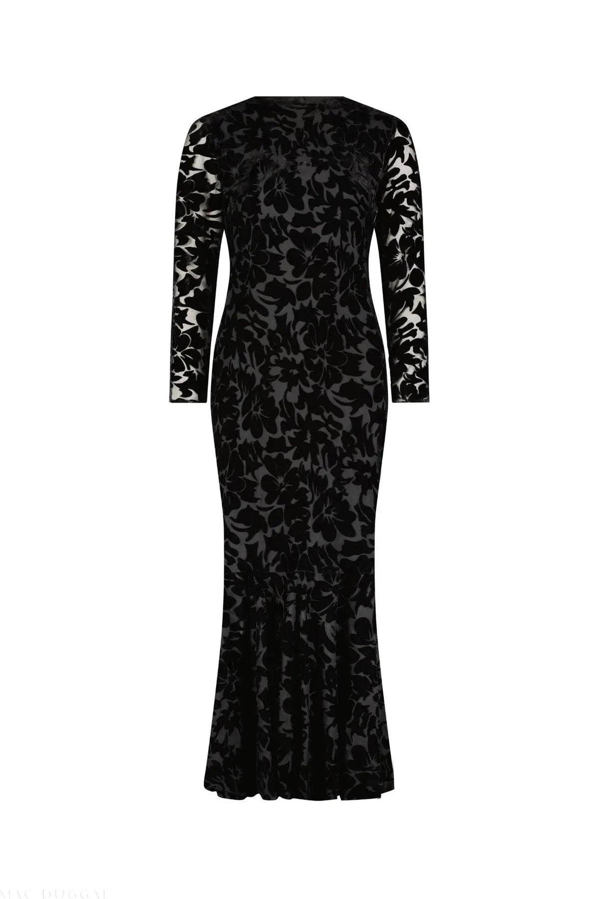 Women's Black Midi Dress Velvet - Black Ruffle