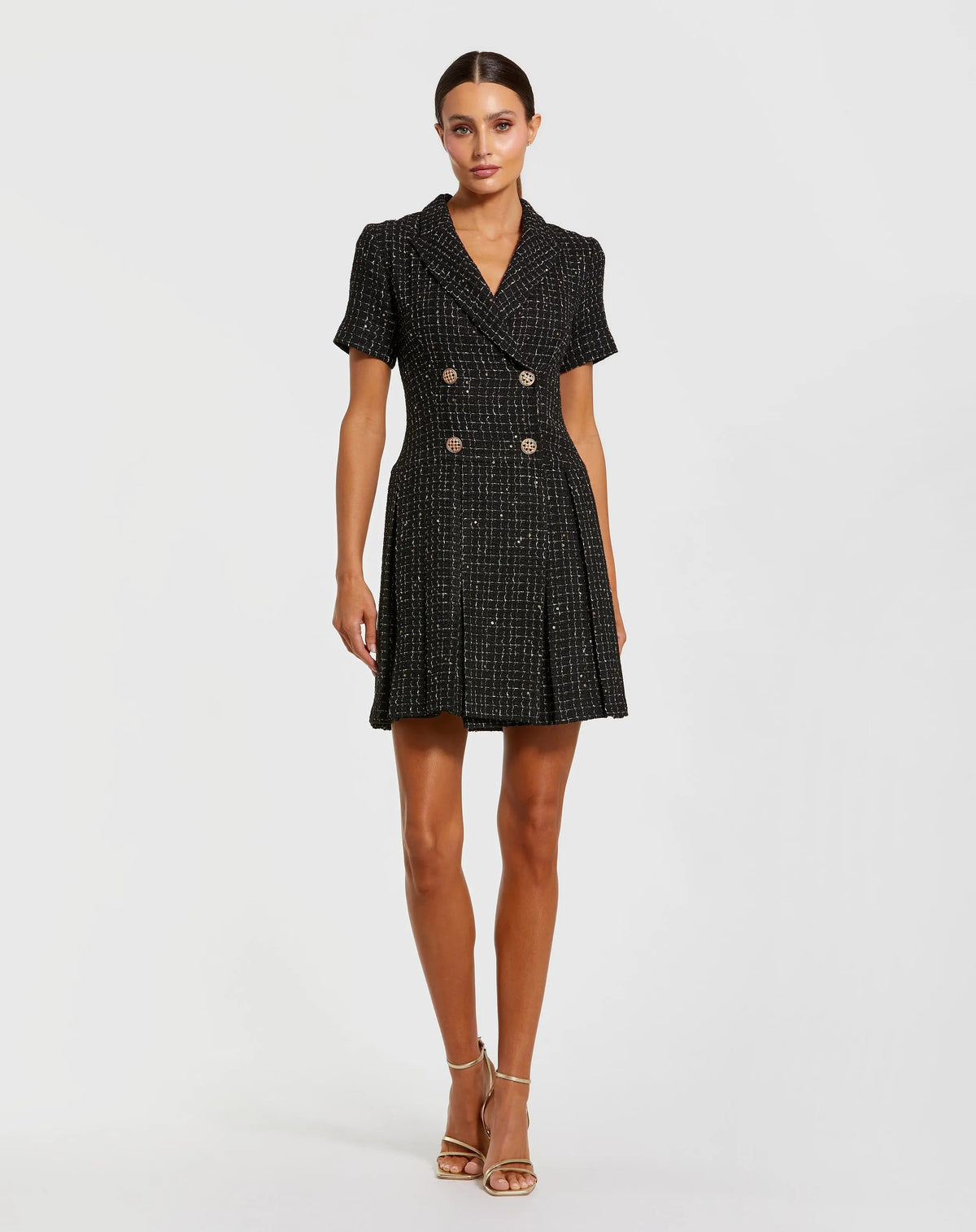Women's Black Mini Dress - Black Sequin Pleated