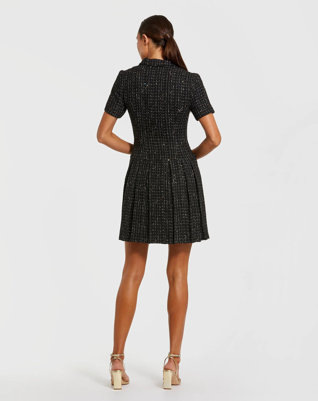 Women's Black Mini Dress - Black Sequin Pleated