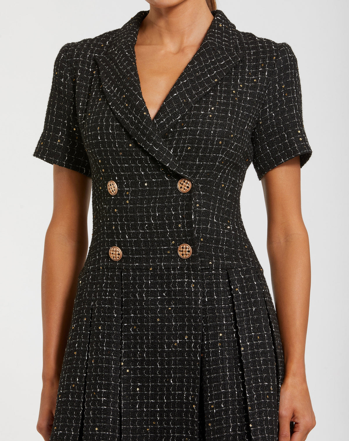 Women's Black Mini Dress - Black Sequin Pleated