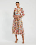 Women's Midi Dress - White Floral Ruffle
