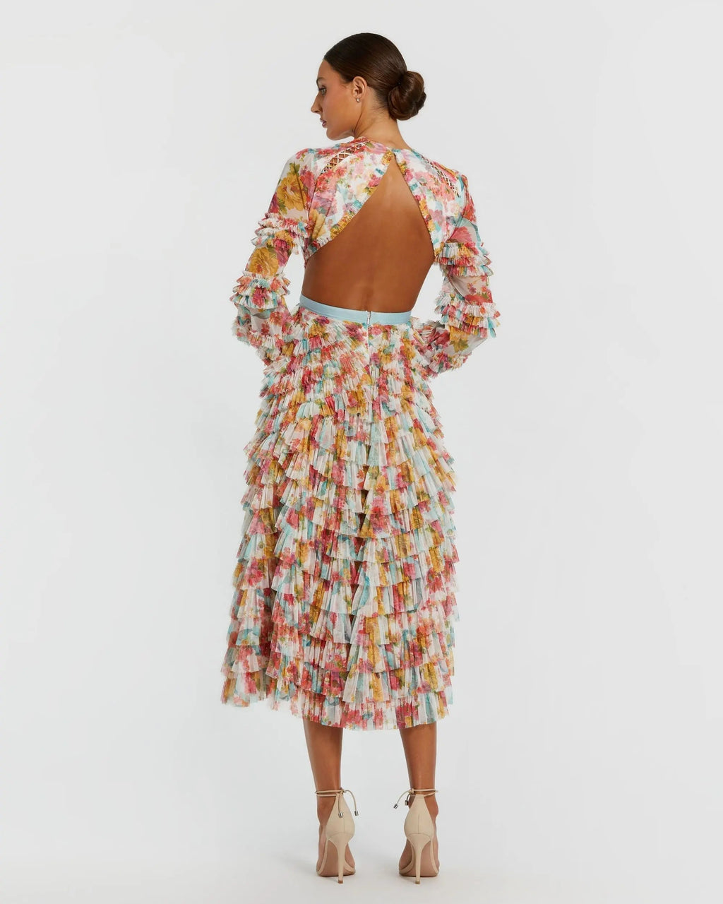 Women's Midi Dress - White Floral Ruffle