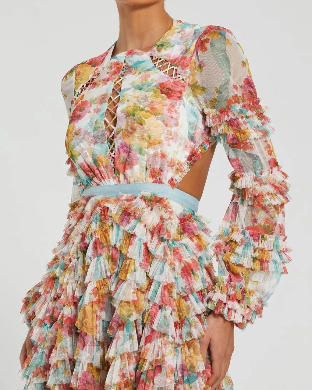 Women's Midi Dress - White Floral Ruffle