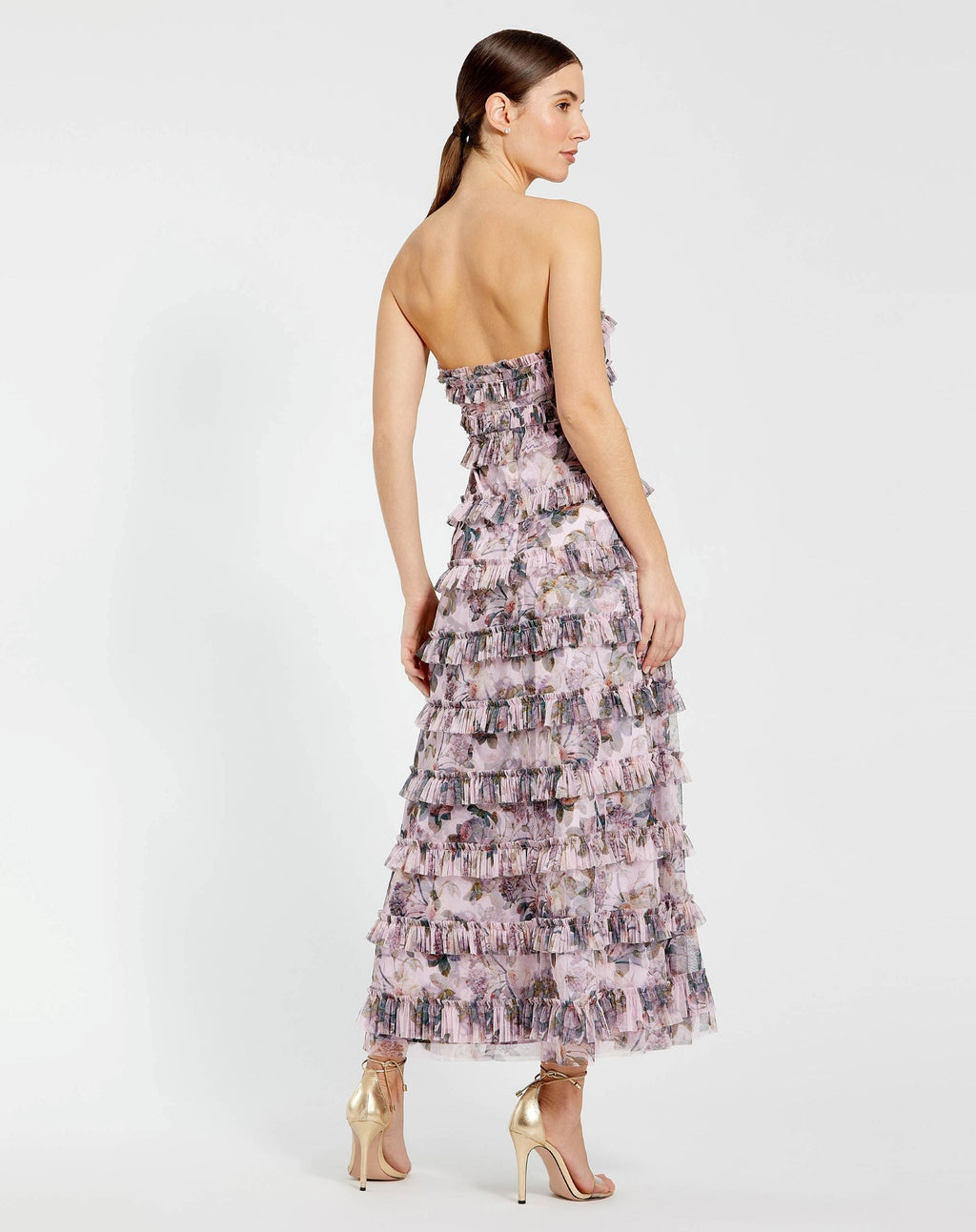 Women's Purple Dress Strapless - Purple Floral Ruffle