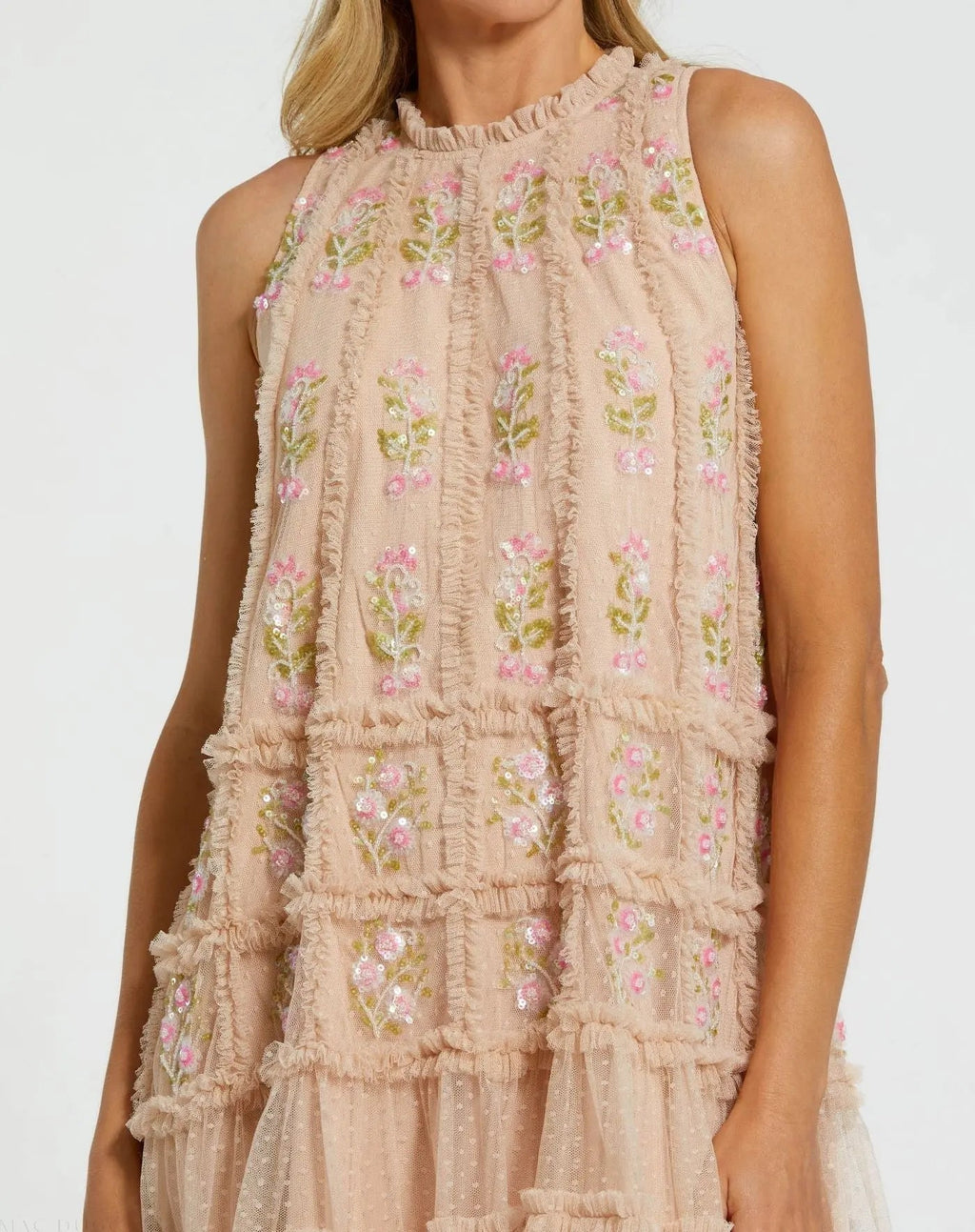 Women's Beige Mini Dress Sleeveless