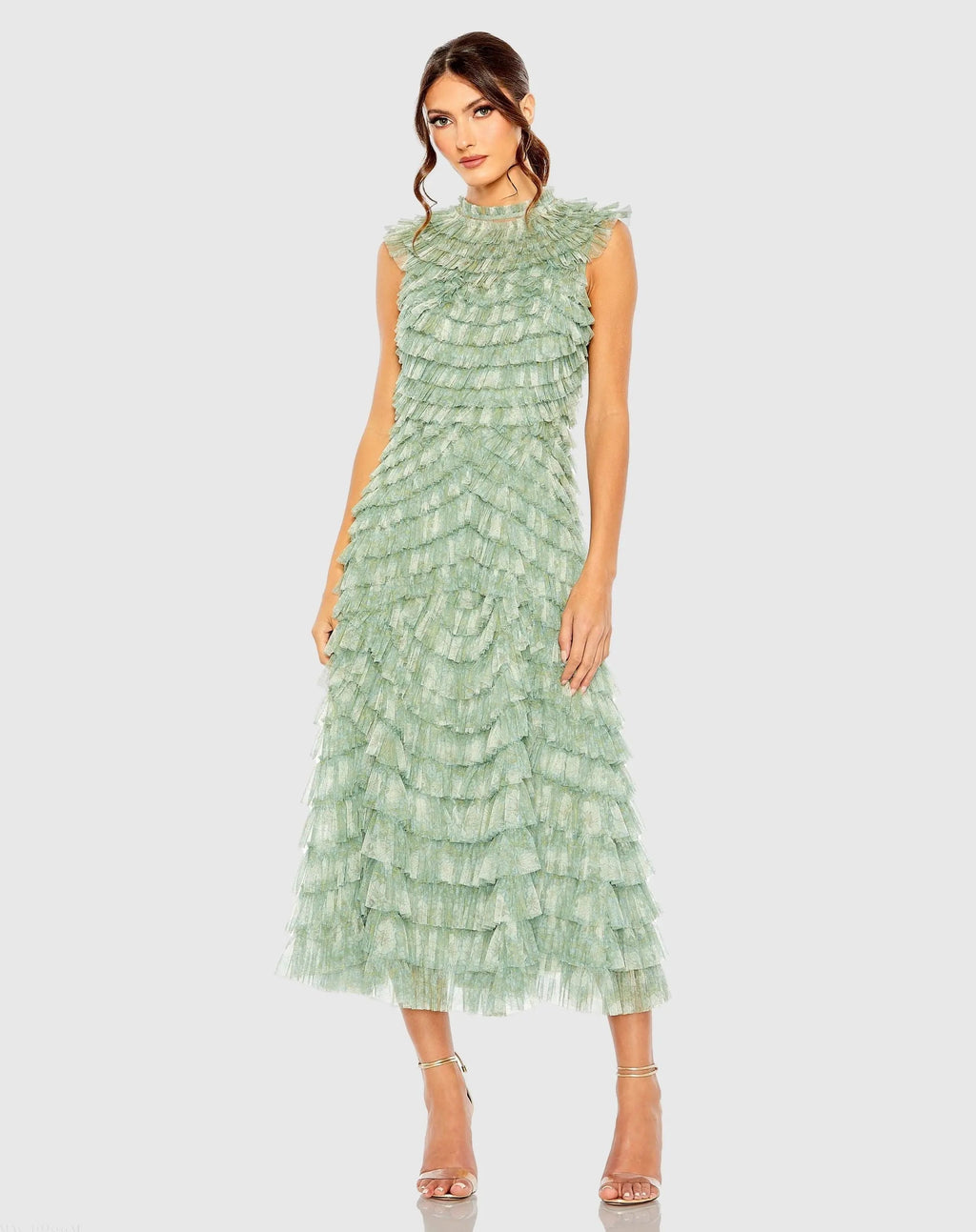 Women's Green Dress - Green Floral Ruffle