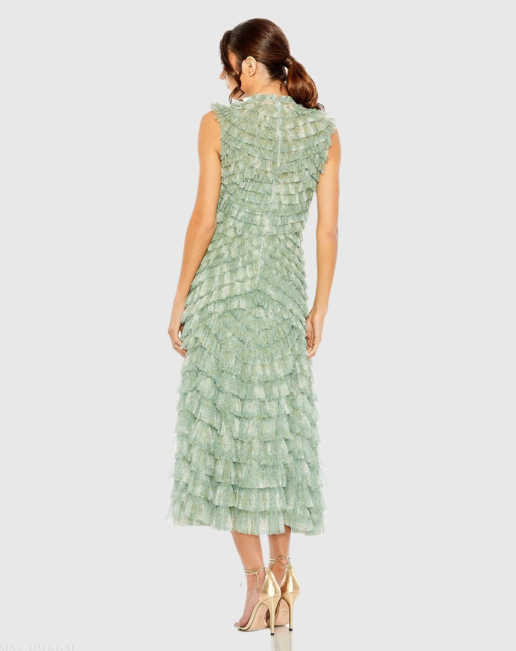 Women's Green Dress - Green Floral Ruffle