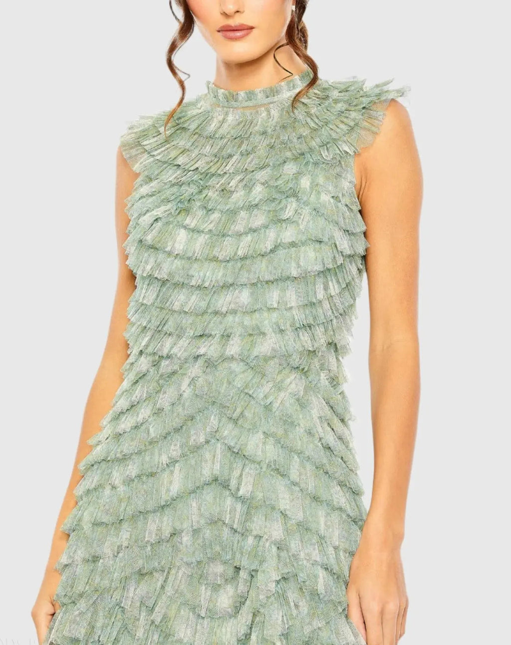 Women's Green Dress - Green Floral Ruffle