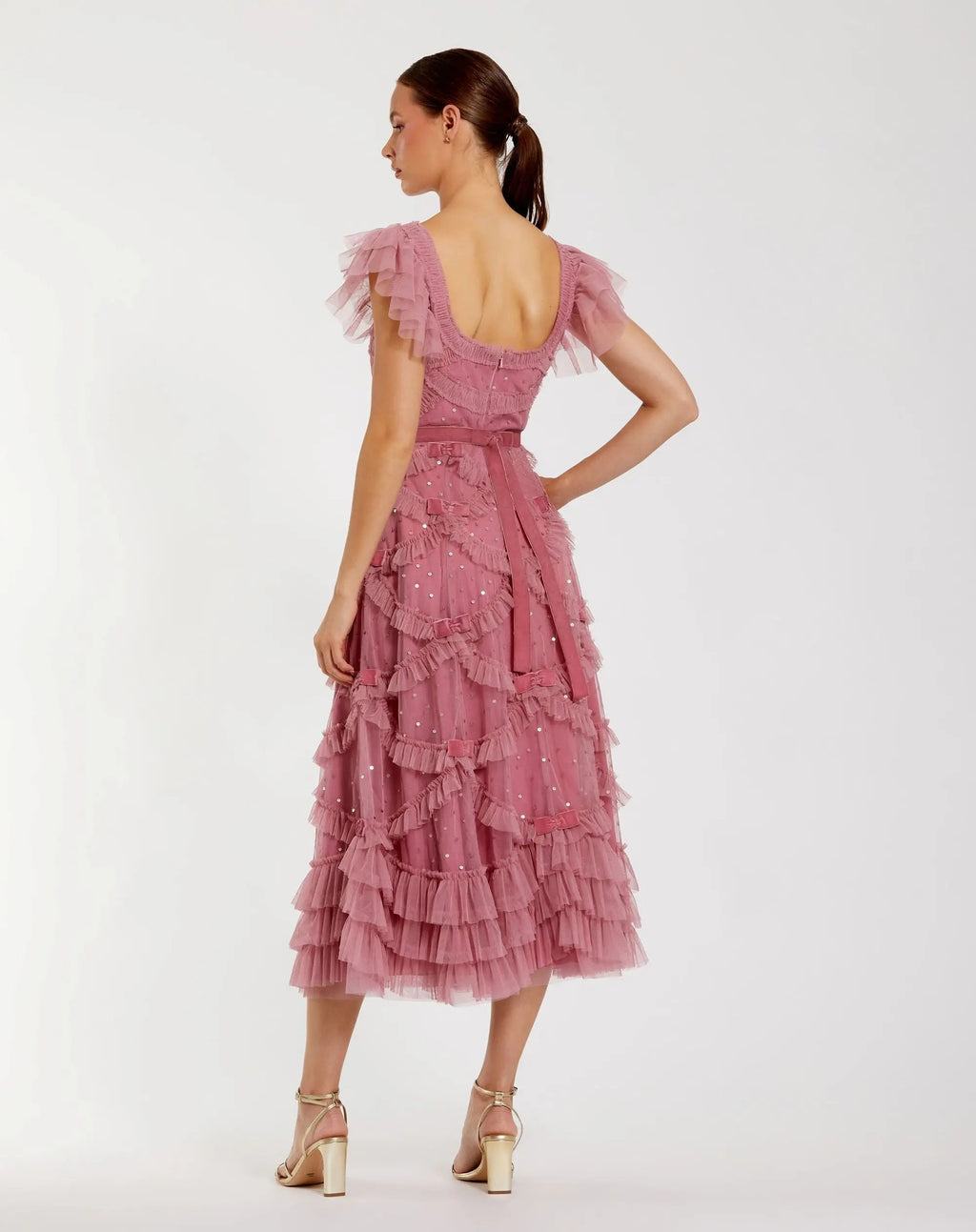 Women's Pink Midi Dress Sequin - Pink Ruffle Velvet